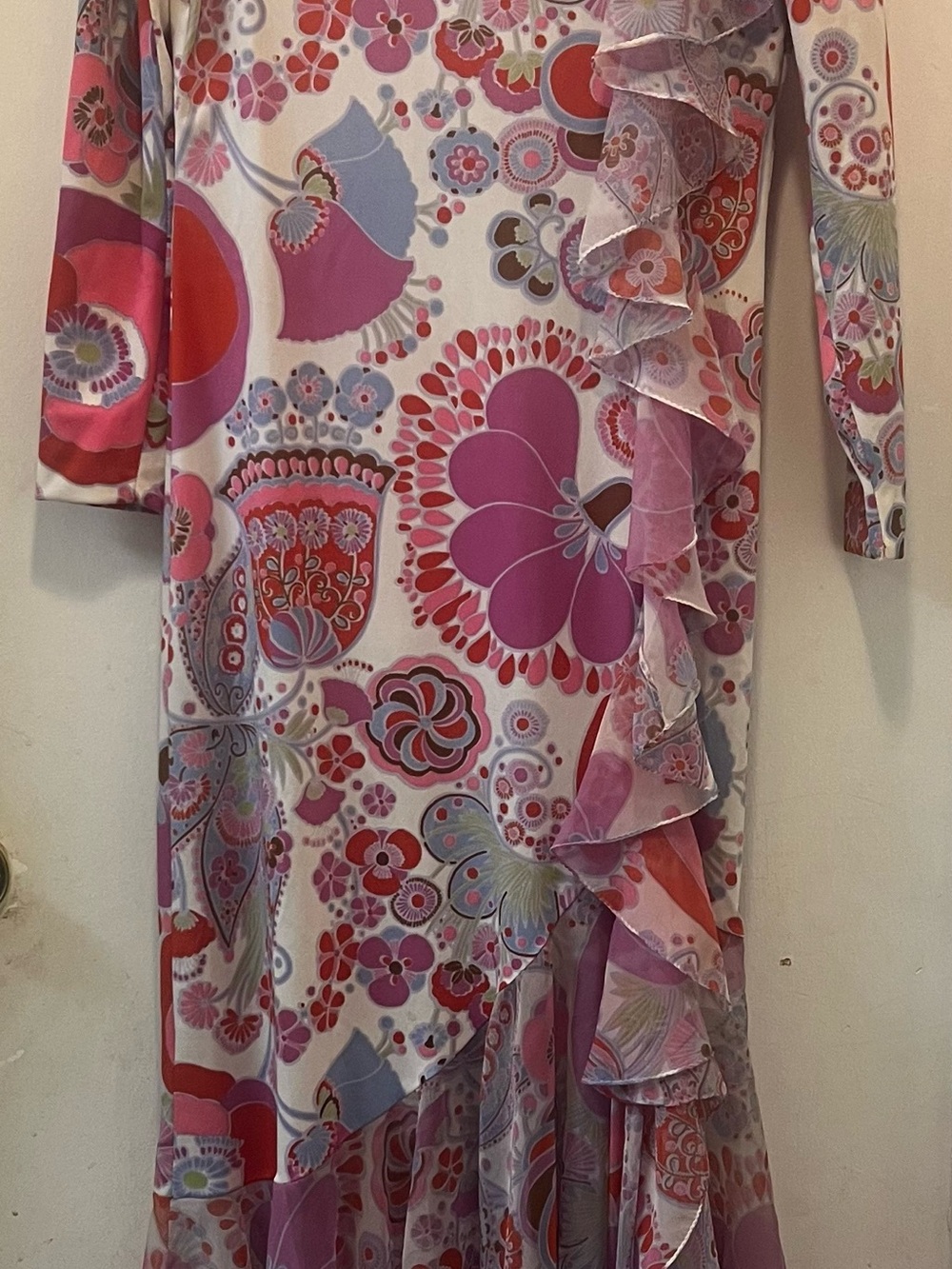 Floral Pink Ruffle Long Sleeve Maxi Dress